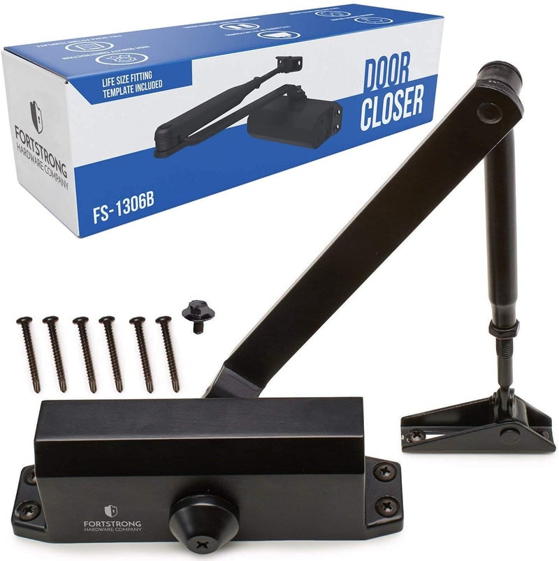 FORTSTRONG Door Closer (Black) - Automatic Door Closer Residential - Adjustable Grade 3 Size Spring - UL Listed ADA Hydraulic Door Closers Certified - Image 1